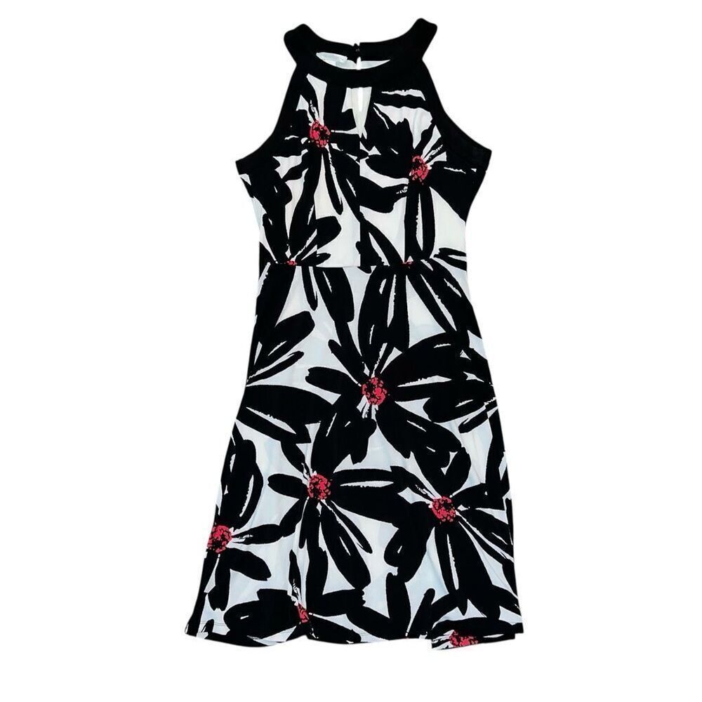 LONDON TIMES Black & White Floral Print Sleeveless Dress Size 12